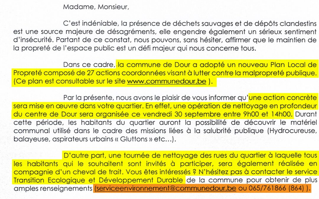 DOUR – Opération nettoyage “Coup De Poing” > Vendredi 30 septembre 2022