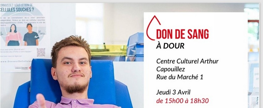 Dour (Croix-Rouge) – Collecte de Sang au Centre Culturel de Dour le jeudi 3 avril 2025